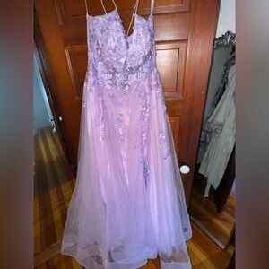 Ellie Wilde Lavender Dress with Lace Accents